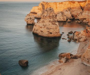 Praia do Camilo and Limestone Cliffs, Lagos, Algarve, Portugal