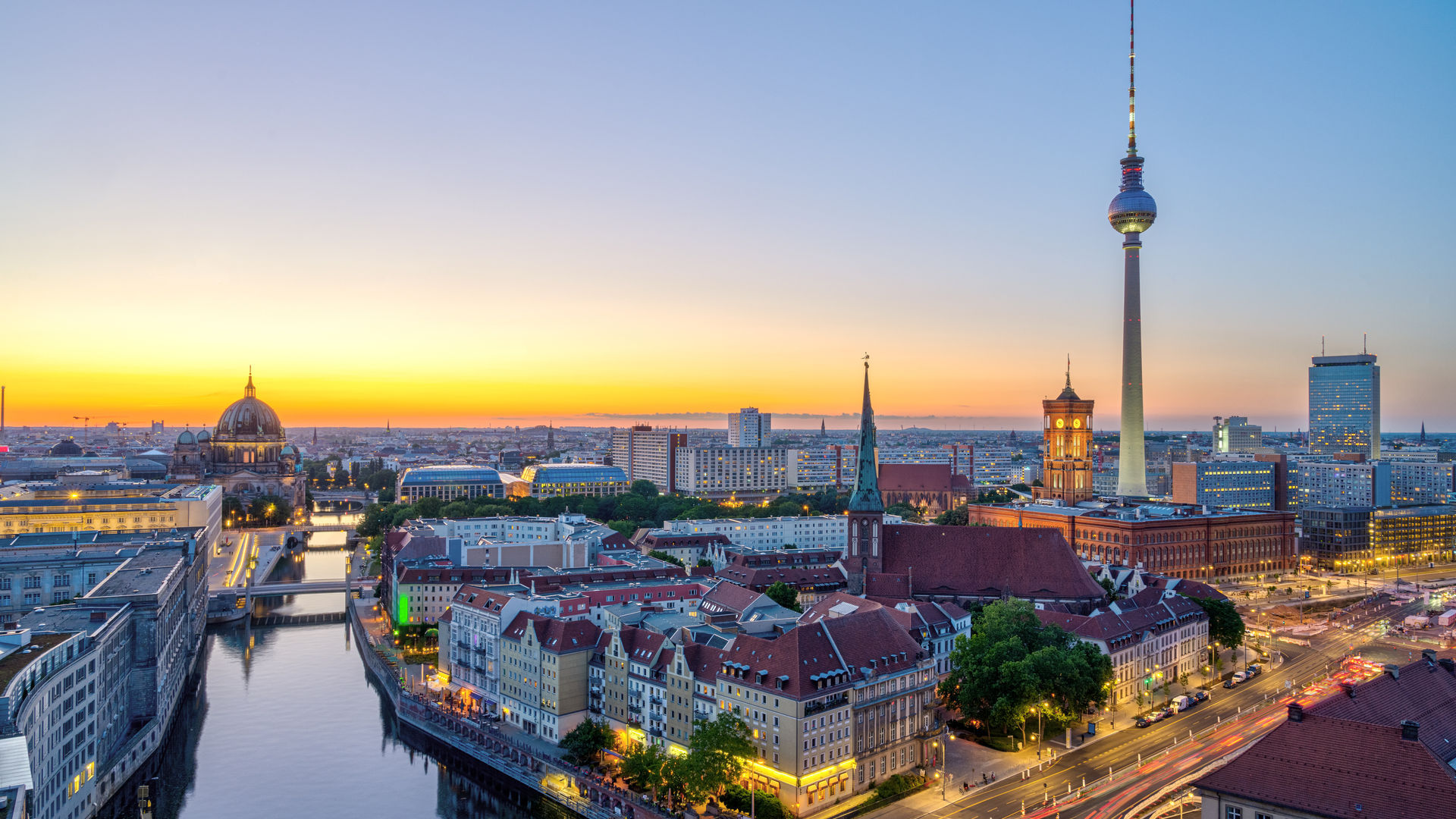 Berlin Skyline at Sunset with the Fernsehturm