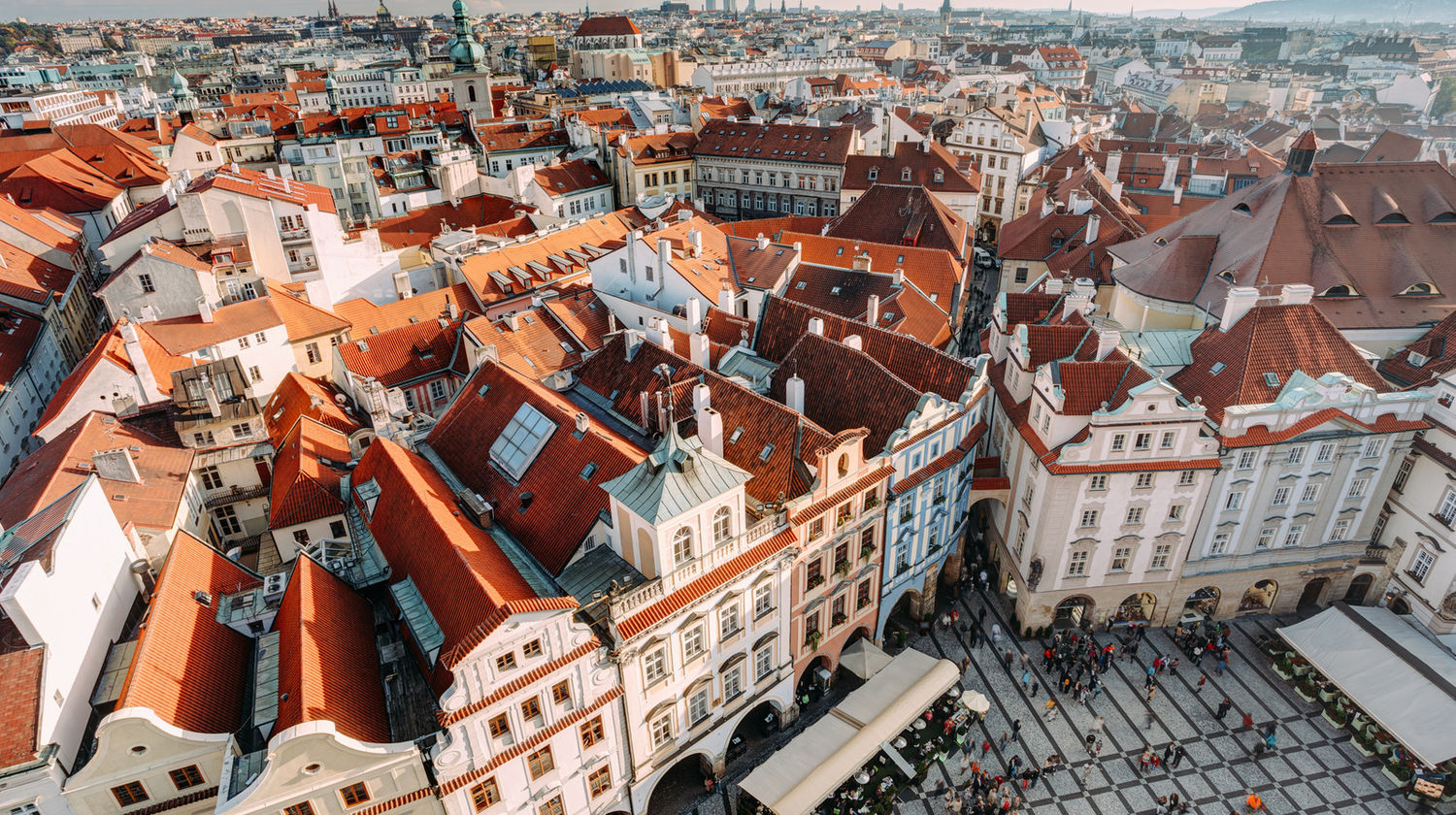 Historic Old Town Rooftops in Prague, Czech Republic