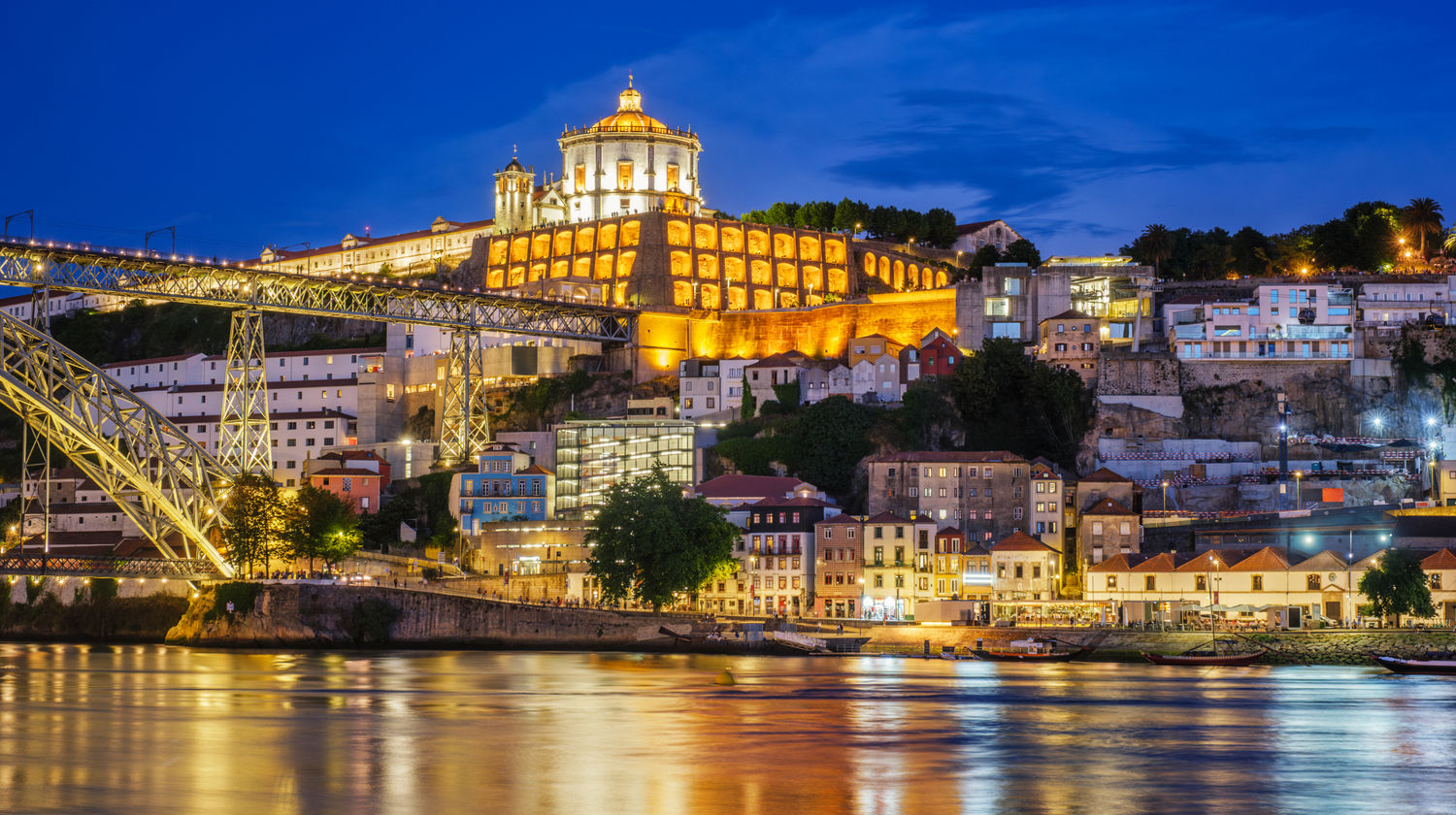 Serra do Pilar Monastery glowing above Vila Nova de Gaia, Porto