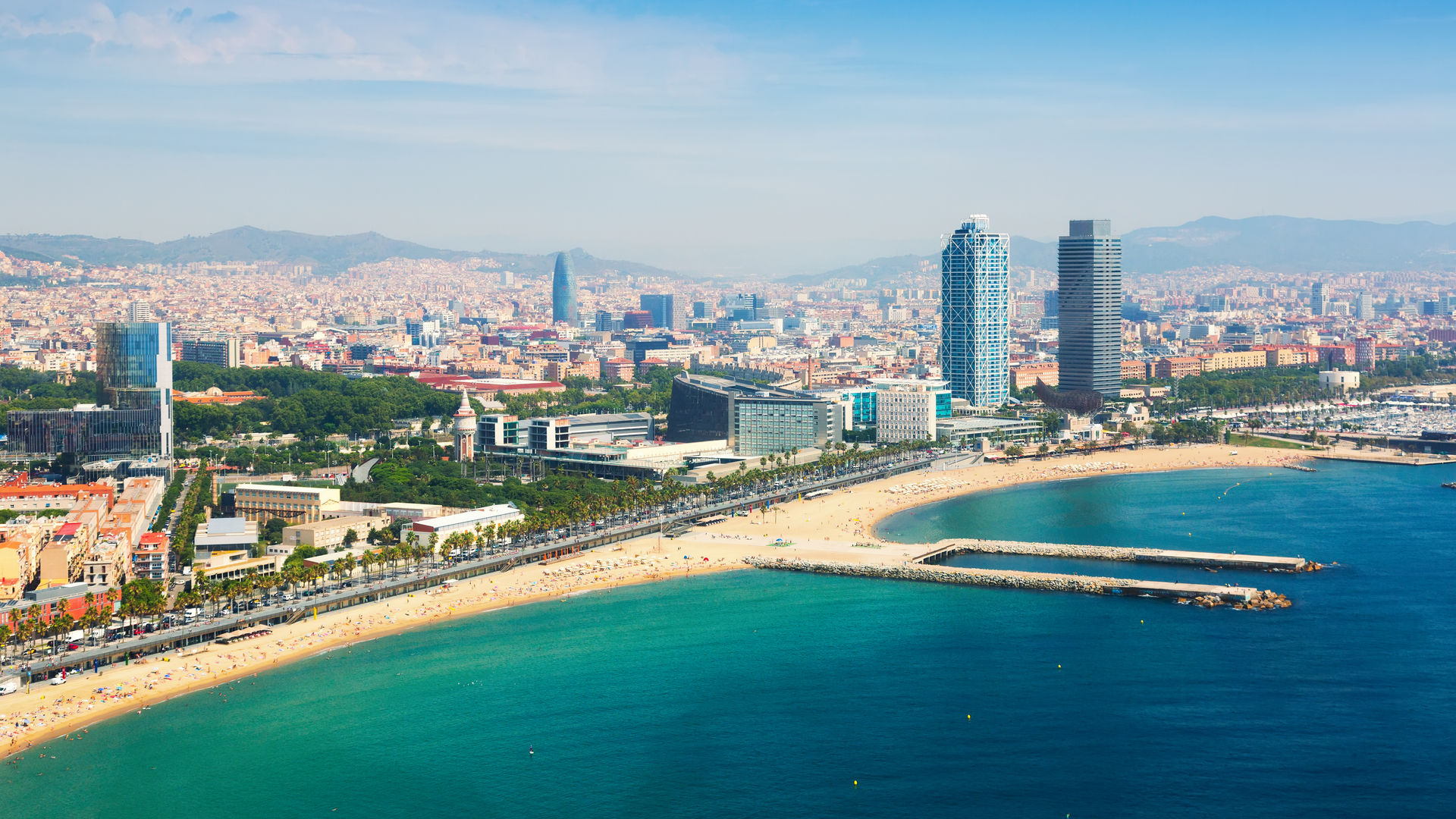 Barcelona’s Iconic Skyline Along the Mediterranean, Spain