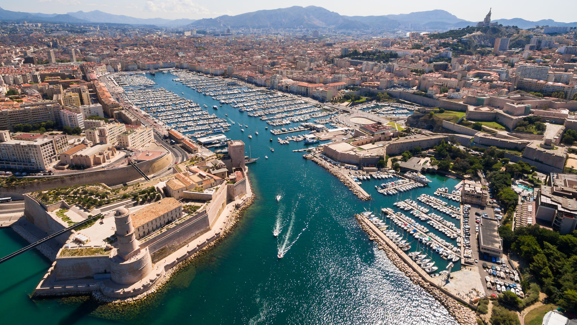 Aerial View of the Old Port of Marseille (France)