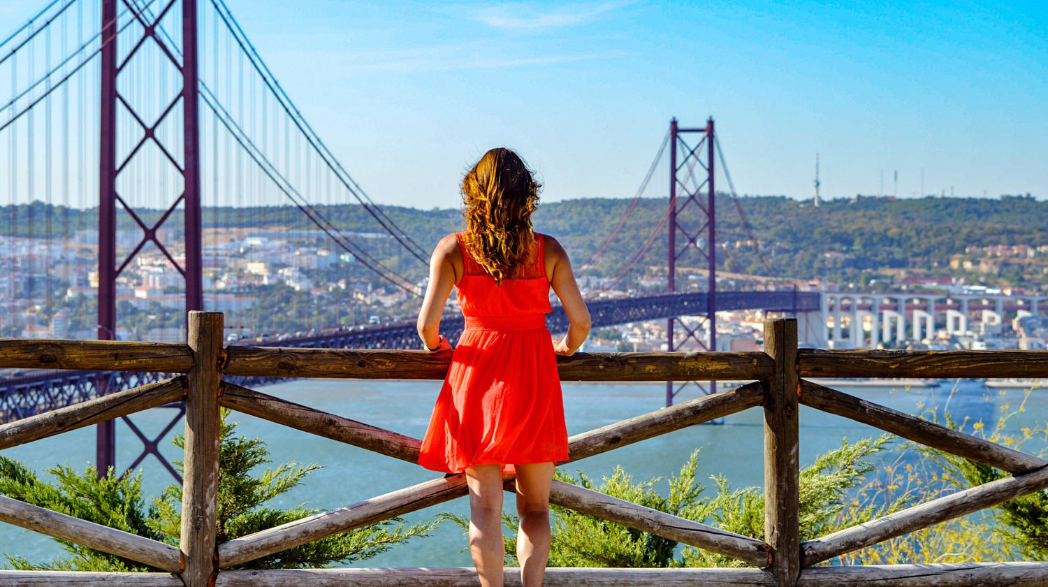 Viewpoint overlooking 25 de Abril Bridge in Lisbon