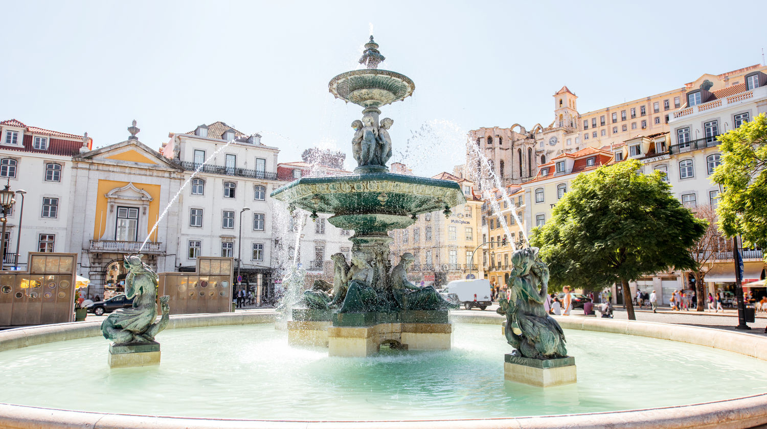 Rossio Square Fountain, Lisbon, Portugal