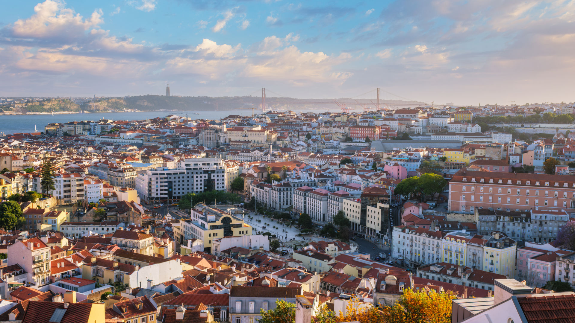 Panoramic view of Lisbon’s downtown from above