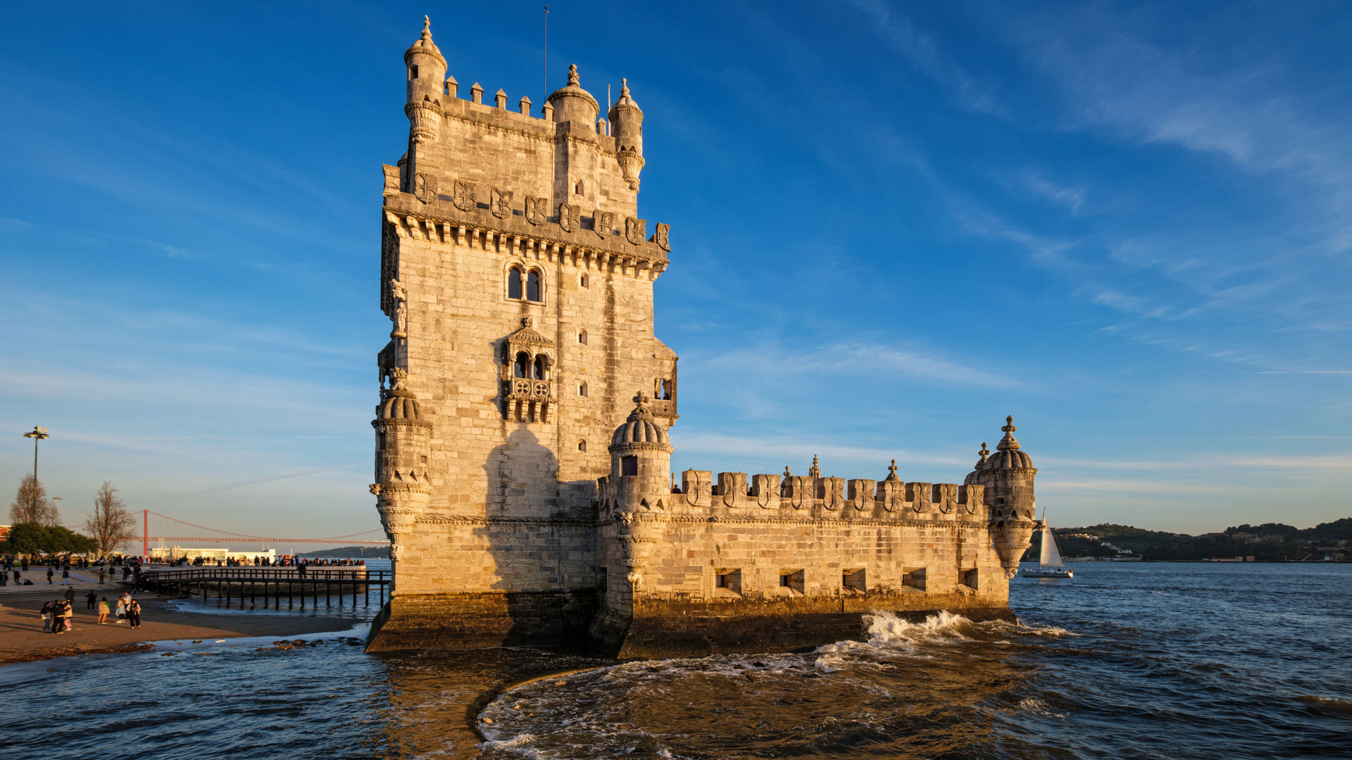 Belém Tower against a clear blue sky, Lisbon