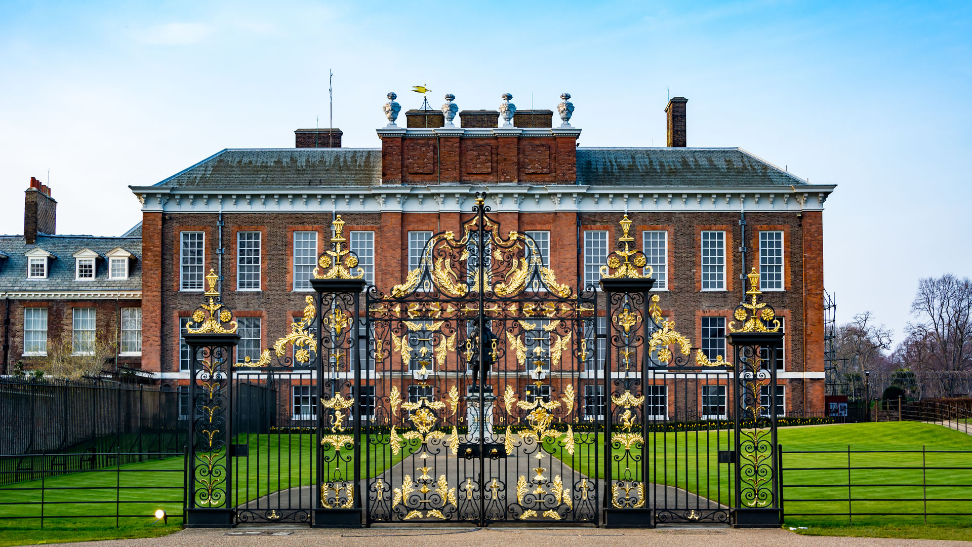 Gate and exterior view of Kensington Palace in London, England