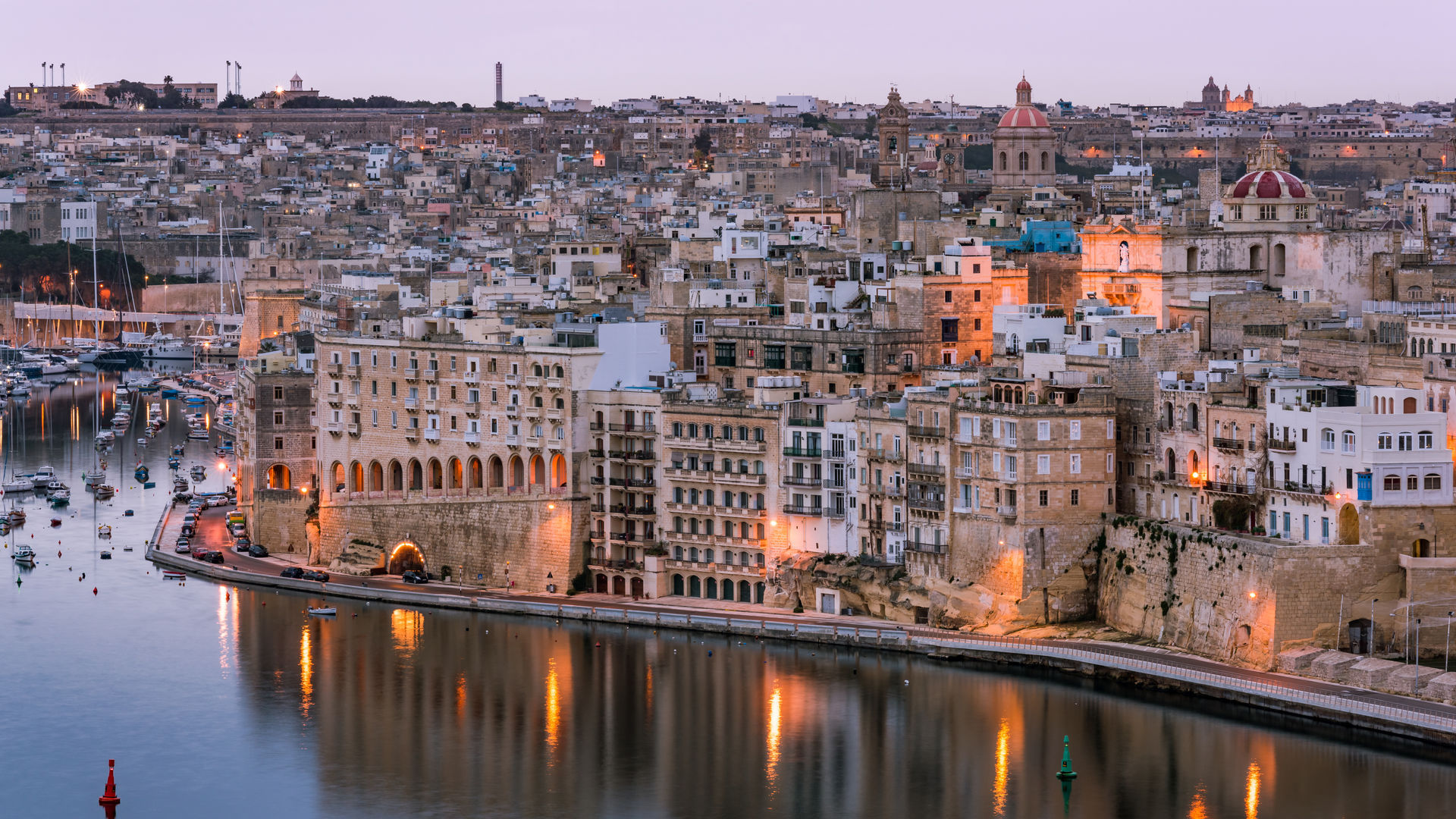 Senglea at sunset along the Grand Harbour,  Malta