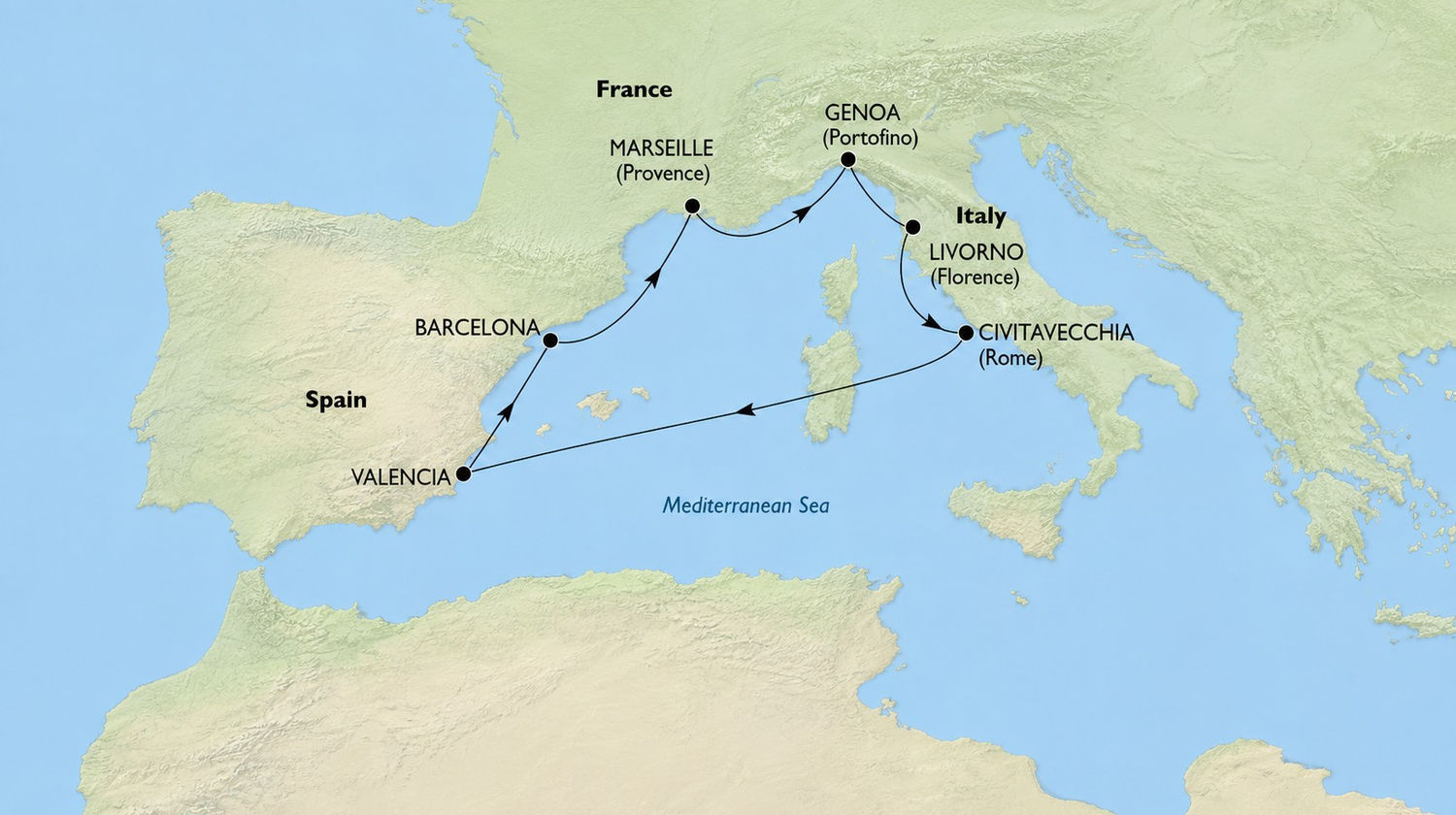 Western Mediterranean Cruise Route