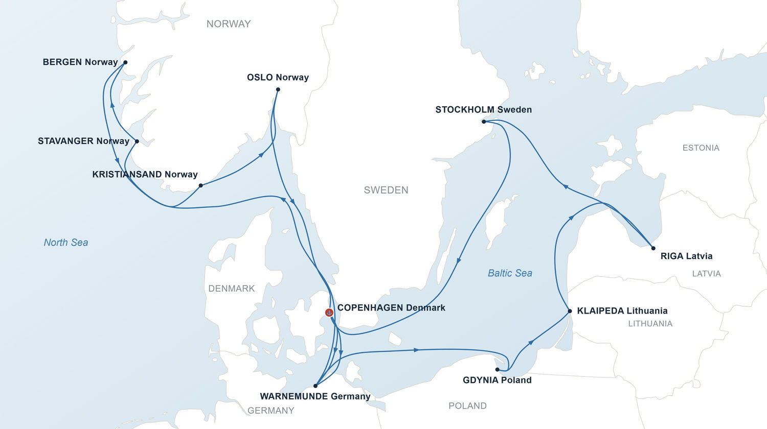 Cruise Itinerary Map, Copenhagen, Denmark