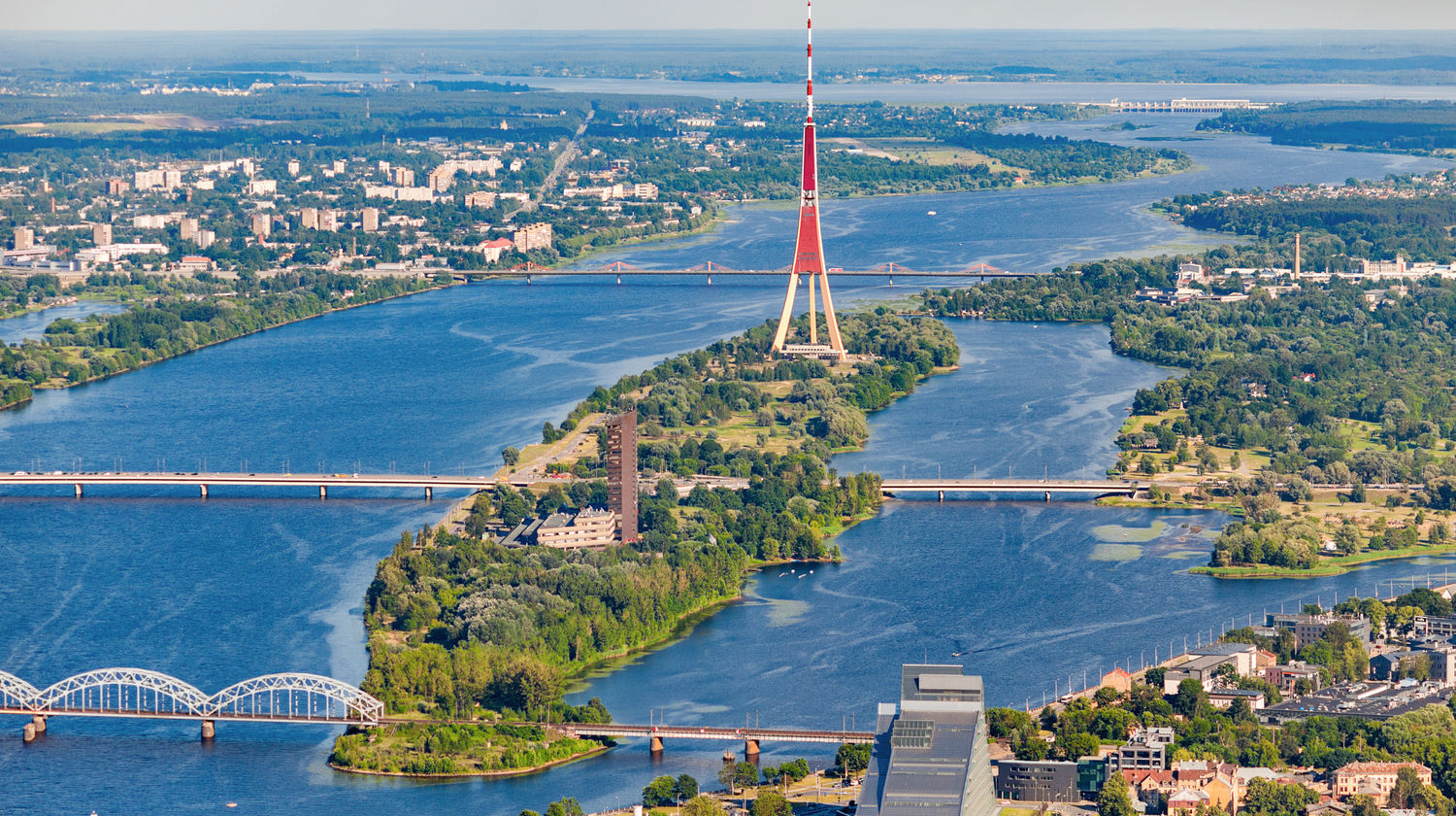 Daugava River and TV Tower, Riga, Latvia