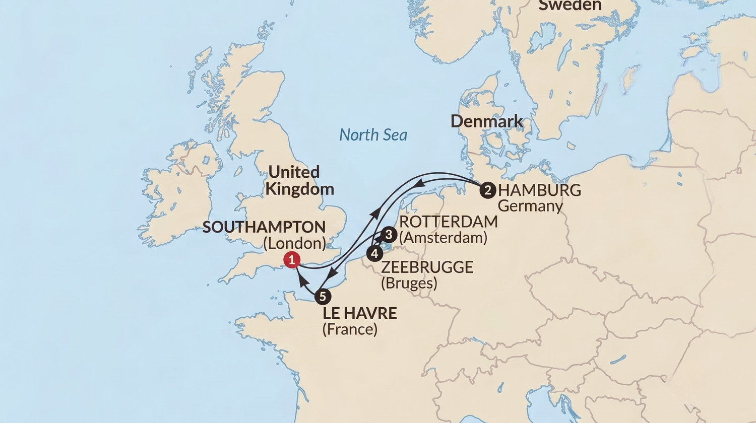 MSC Preziosa Itinerary Map, Northern Europe