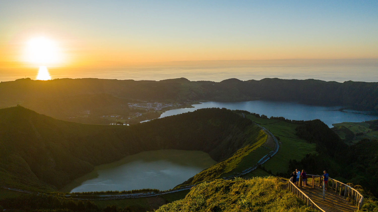 Golden hour over the twin lakes of Sete Cidades