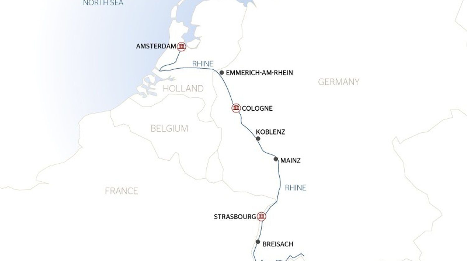Cruise Route Map, Amsterdam to Basel