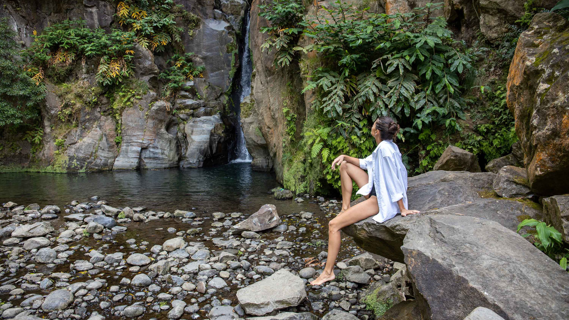 Salto do Cabrito Waterfall in Ribeira Grande, São Miguel Island, The Azores