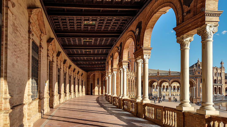 Sunlit Columns of Plaza de España, Seville