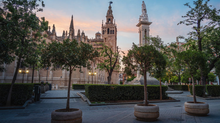 Plaza del Triunfo – Seville’s Historic Square at Sunset