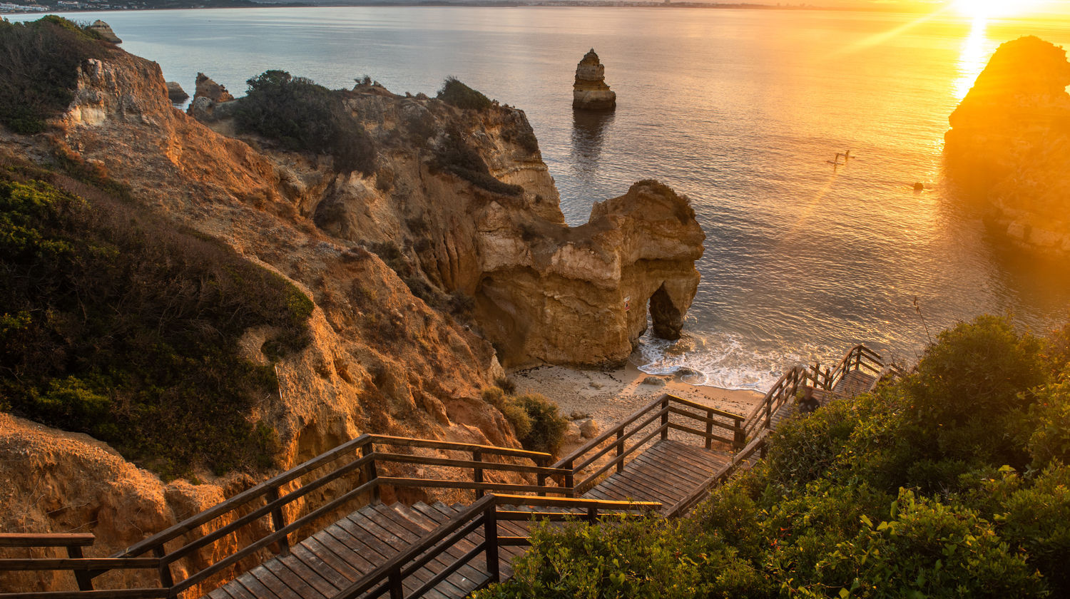 Praia do Camilo Algarve – Wooden Stairs to Golden Beach