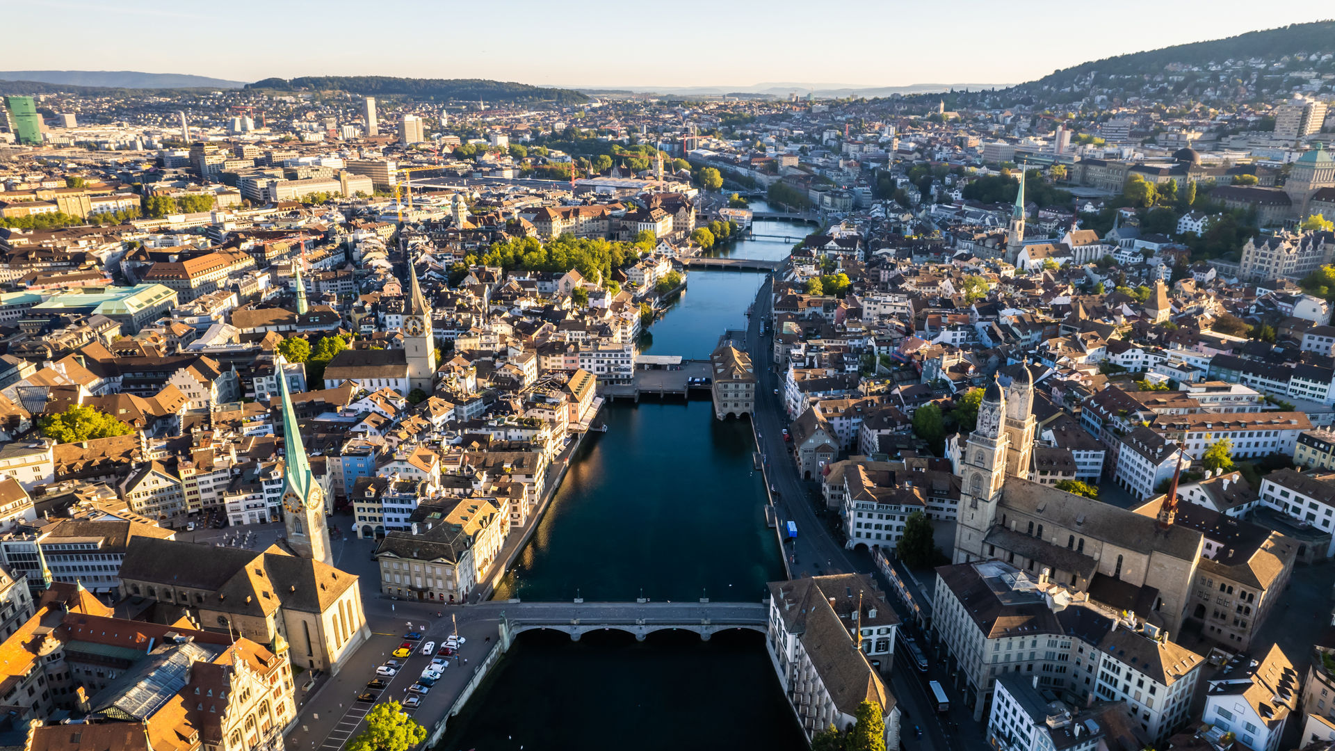Zurich Old Town Aerial, Zurich, Switzerland
