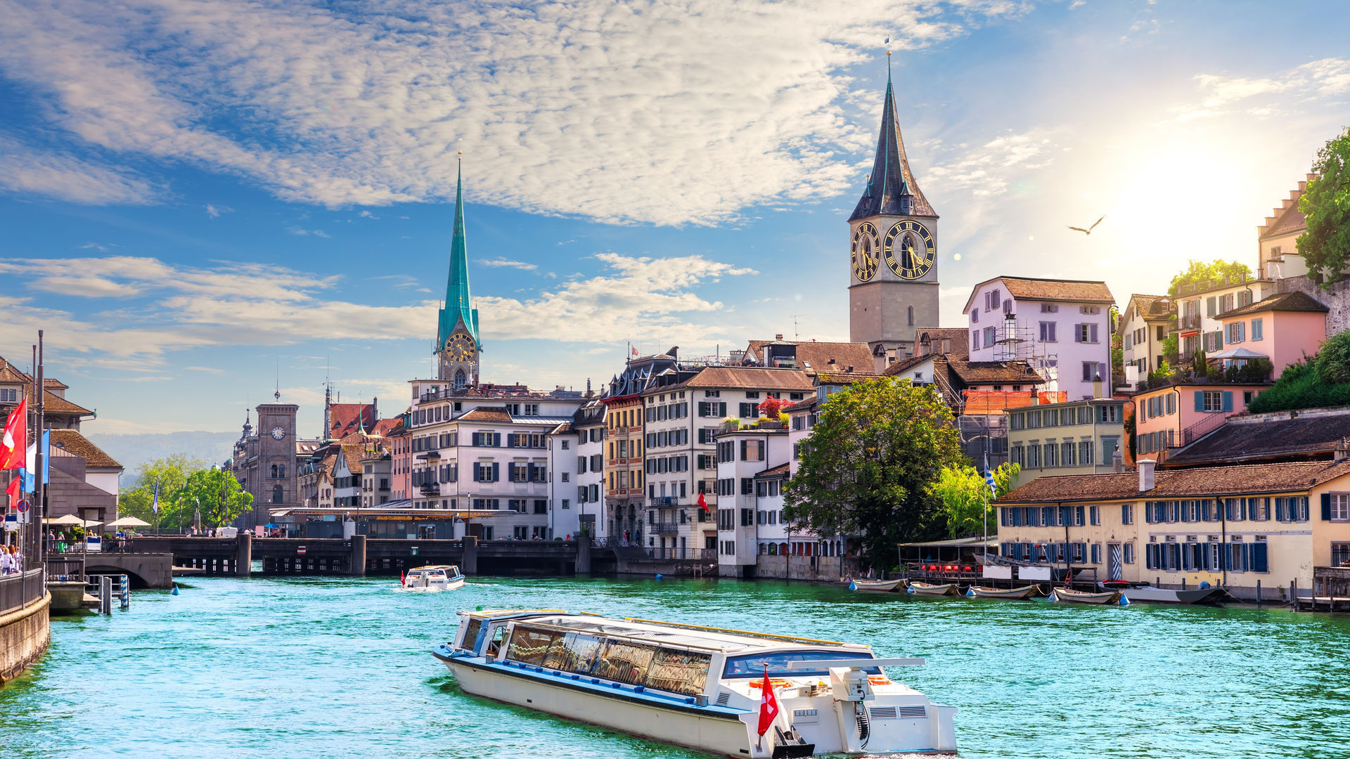 Limmat River and Fraumünster Church, Zurich, Switzerland