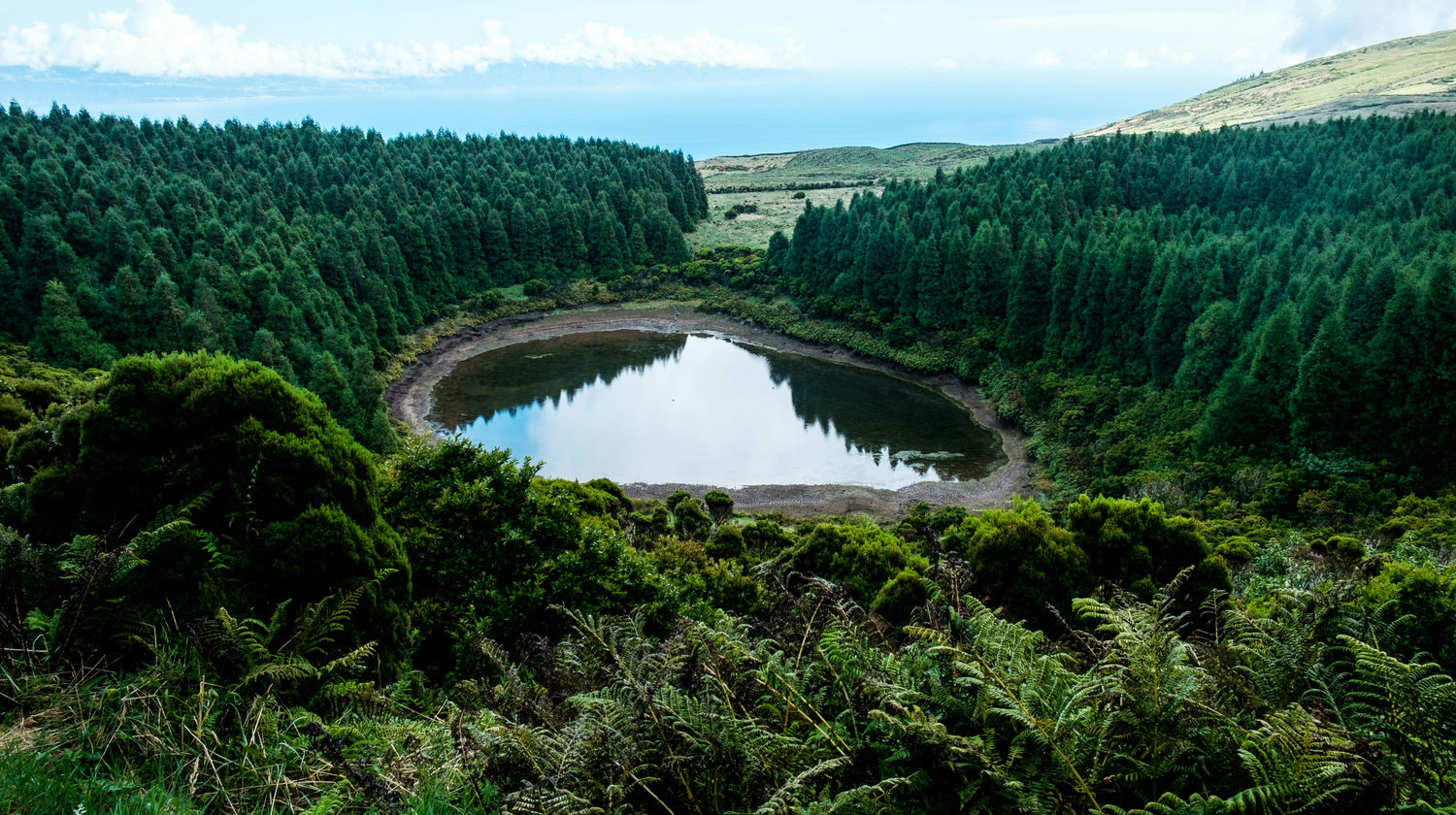 Lagoa Seca rodeada por floresta, Ilha do Pico