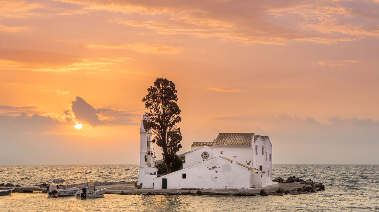 The iconic Vlacherna Monastery in Corfu