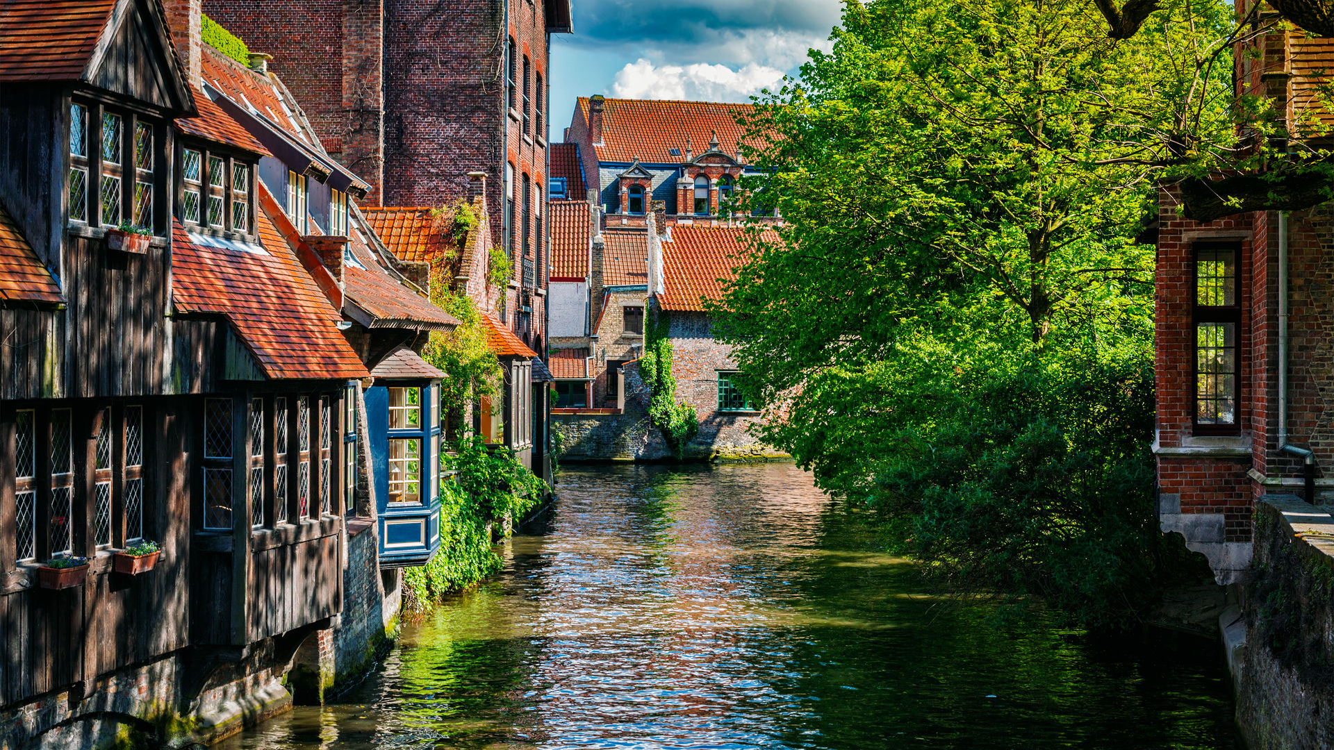 Canals and medieval houses in Bruges, Belgium