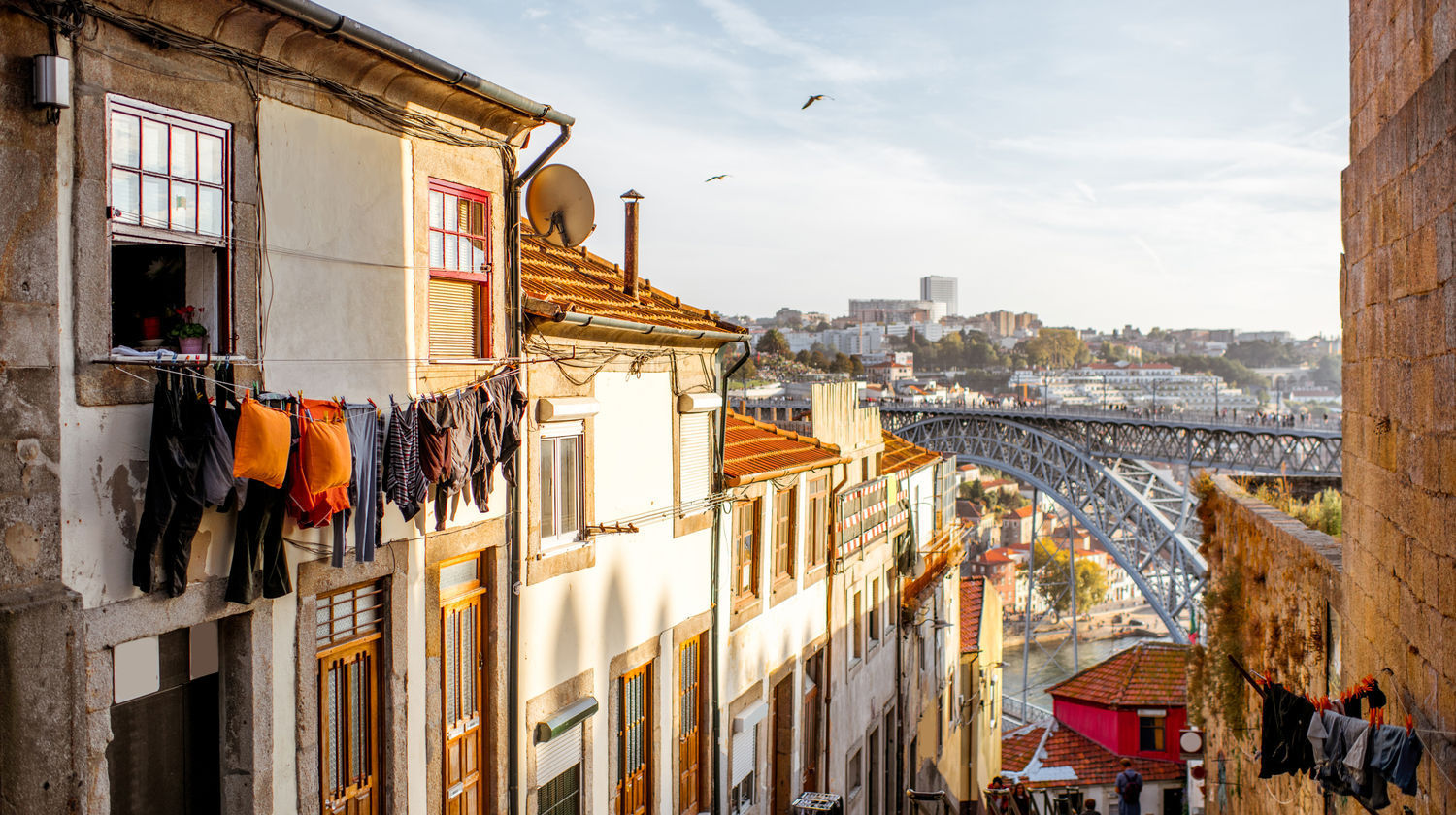 Historic Street Descending to Ribeira District, Porto
