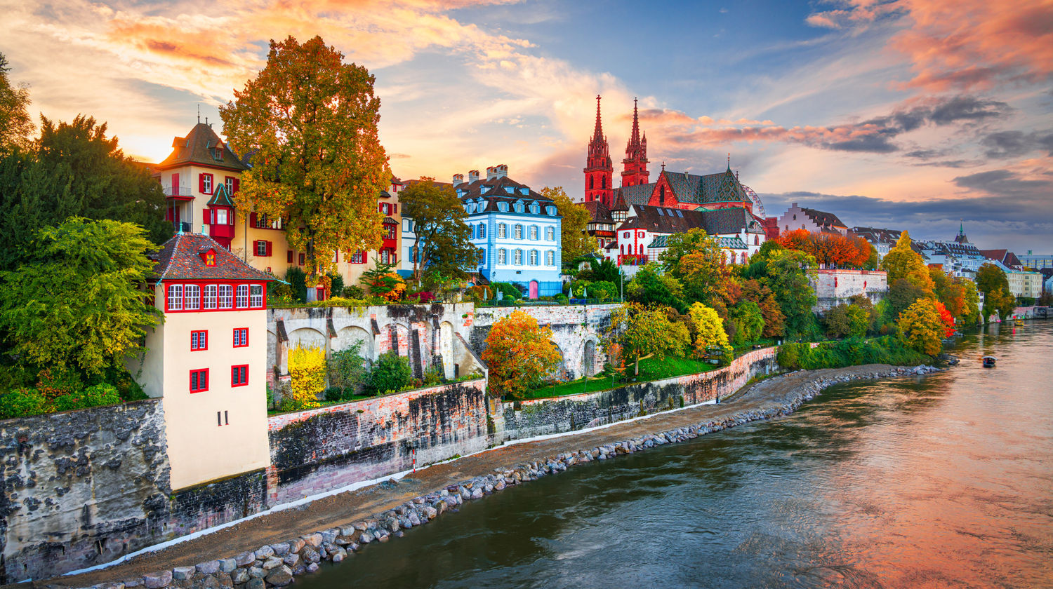 Rhine River Promenade in Basel, Switzerland