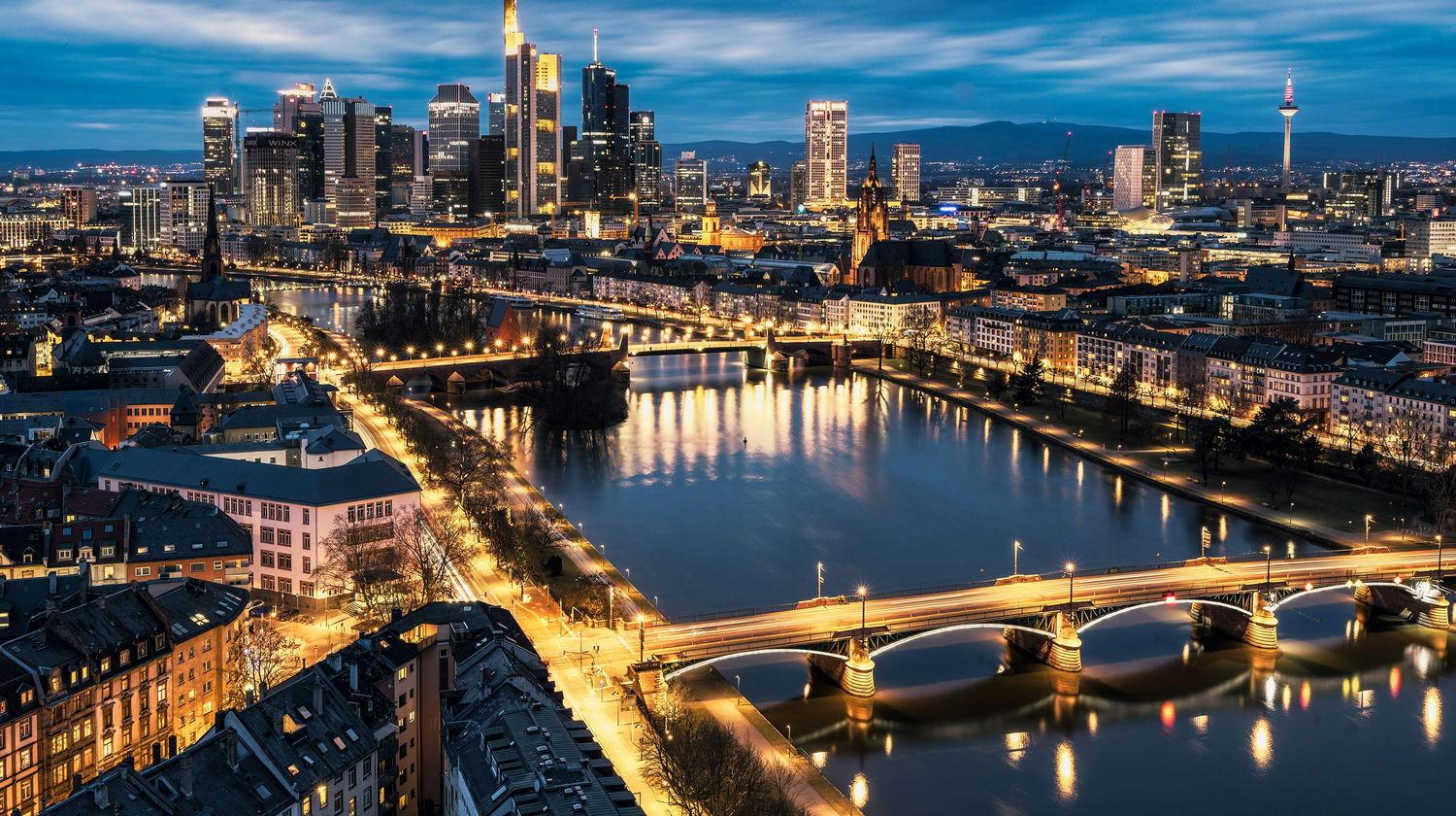 Main River and Frankfurt Skyline, Frankfurt, Germany