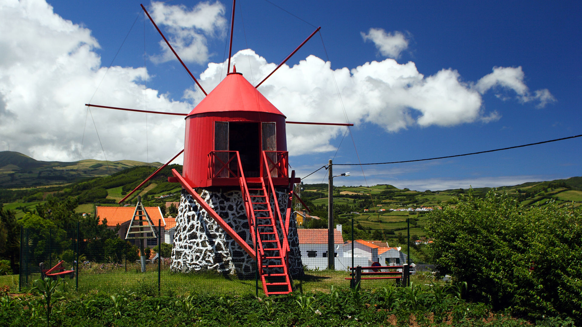 Traditional Red Windmill in Faial Island