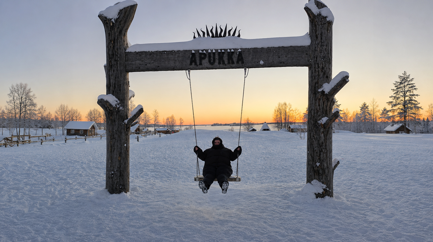 Our CMO, Carolina, at Apukka Resort Gate, Rovaniemi, Finland