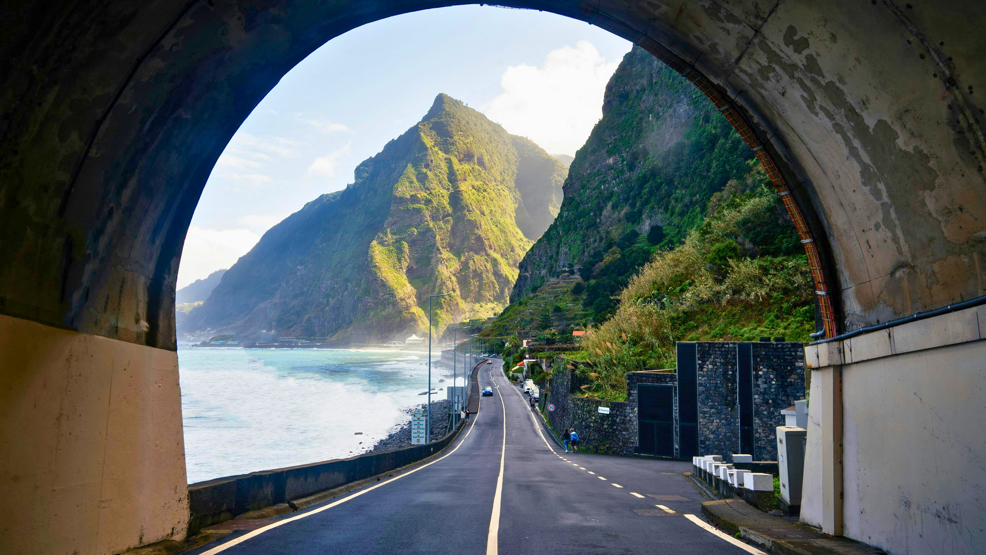 View at the end of a tunnel in São Vicente, Madeira Island