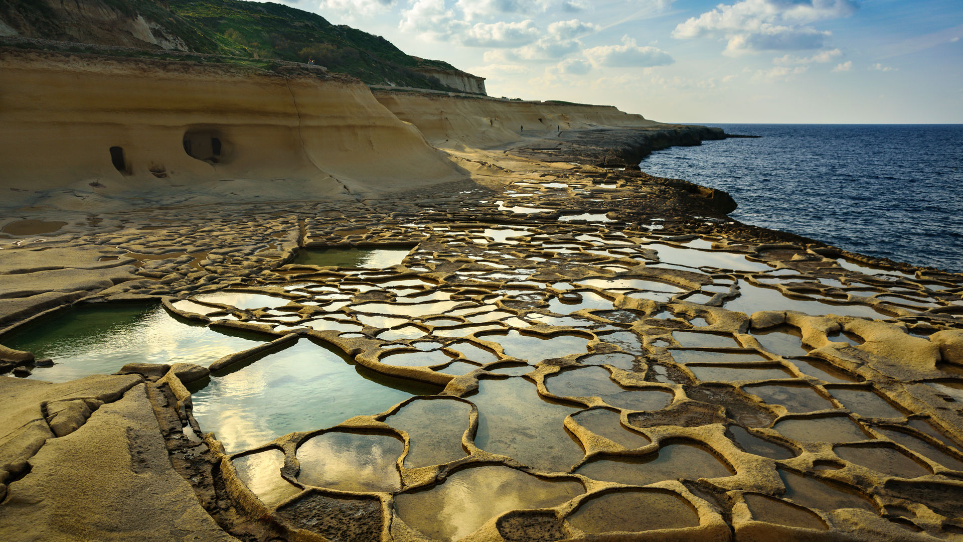 Salt evaporation pans in Gozo, Malta