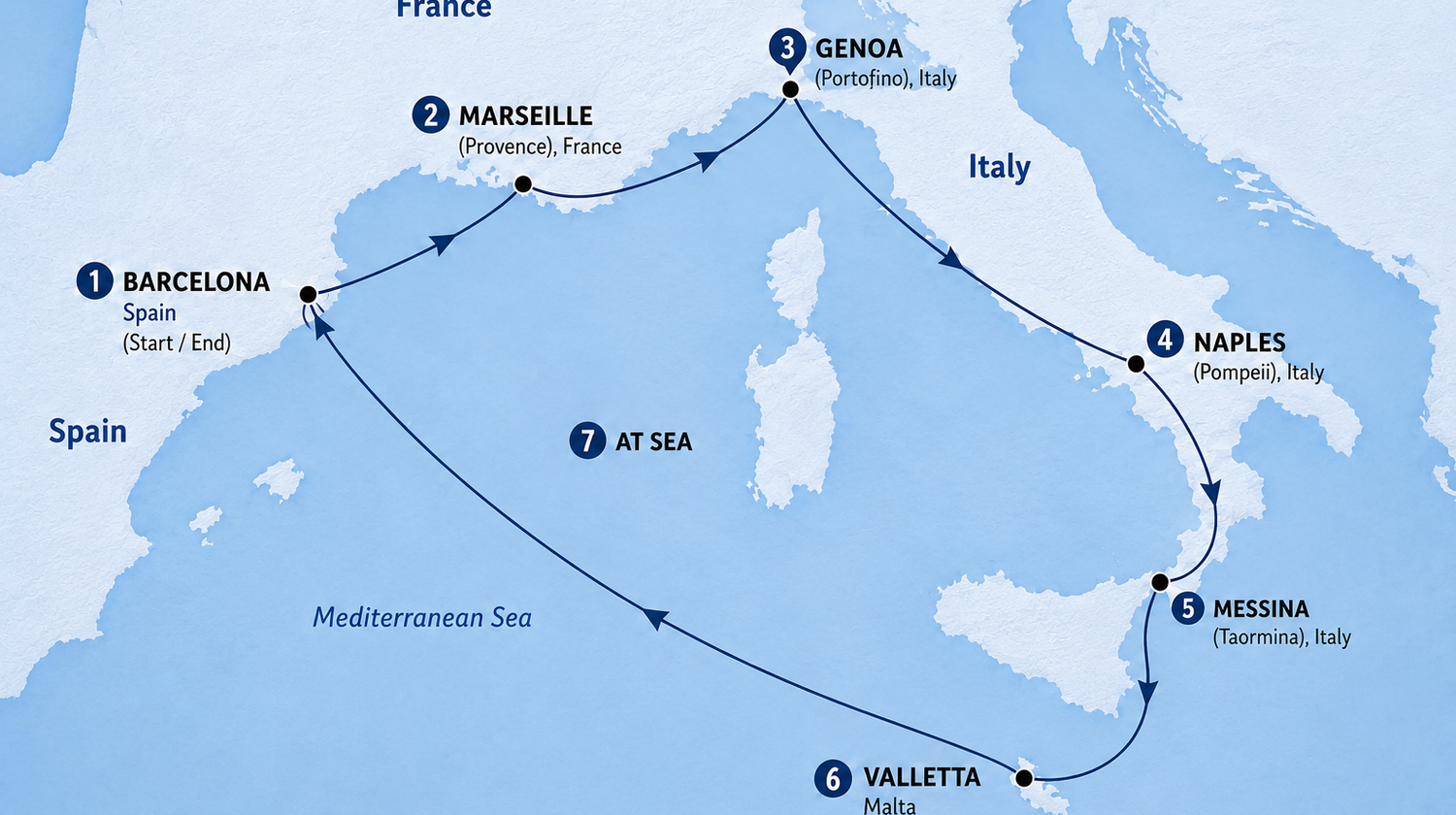 Western Mediterranean Cruise Itinerary Map