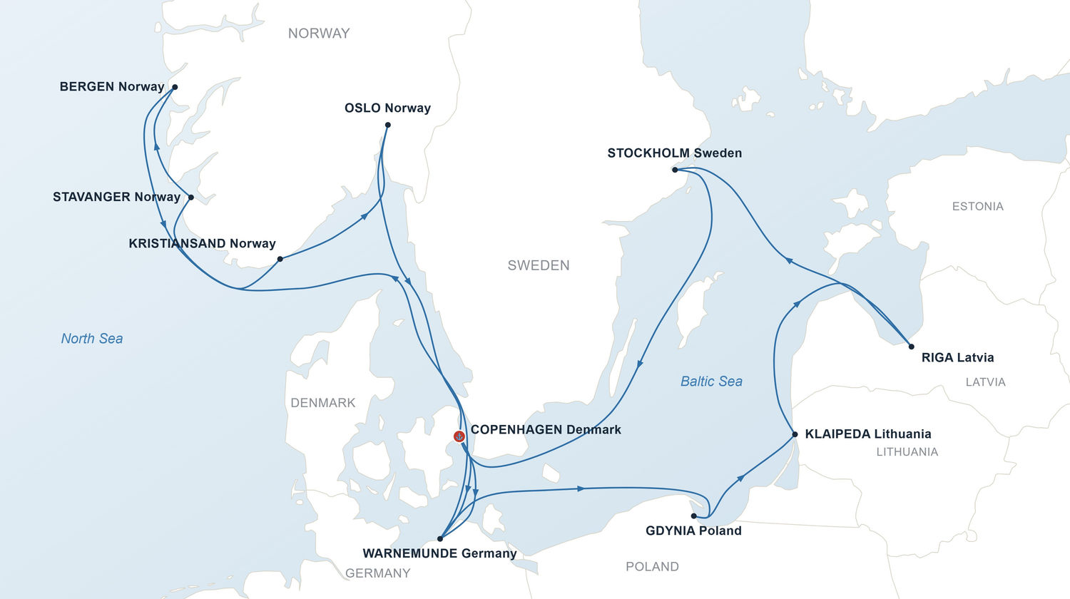 Cruise Itinerary Map, Copenhagen, Denmark