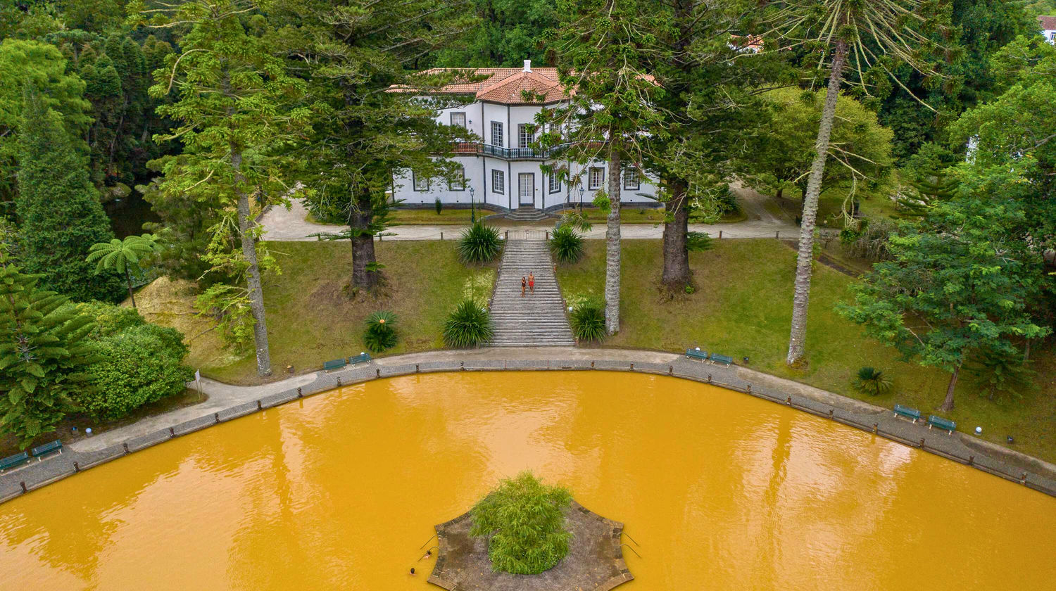 Symmetrical layout of Terra Nostra Garden viewed from above