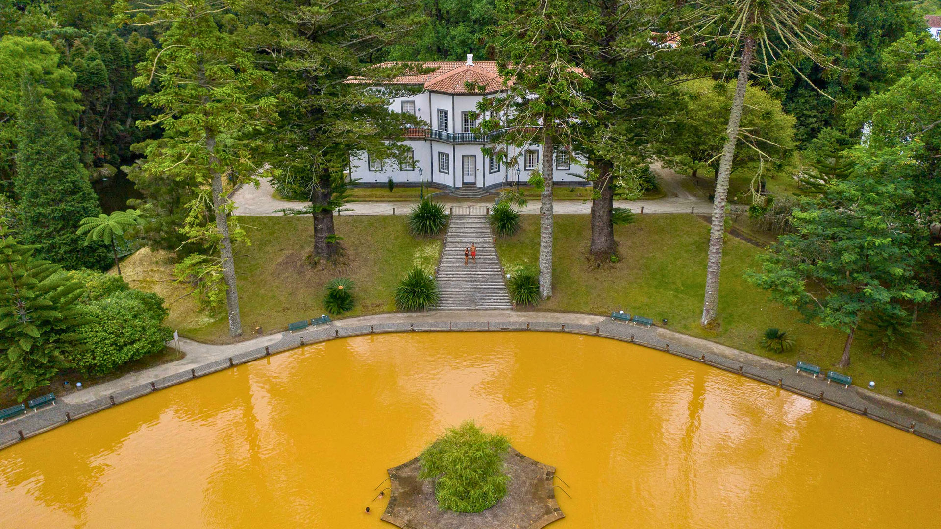 Symmetrical layout of Terra Nostra Garden viewed from above