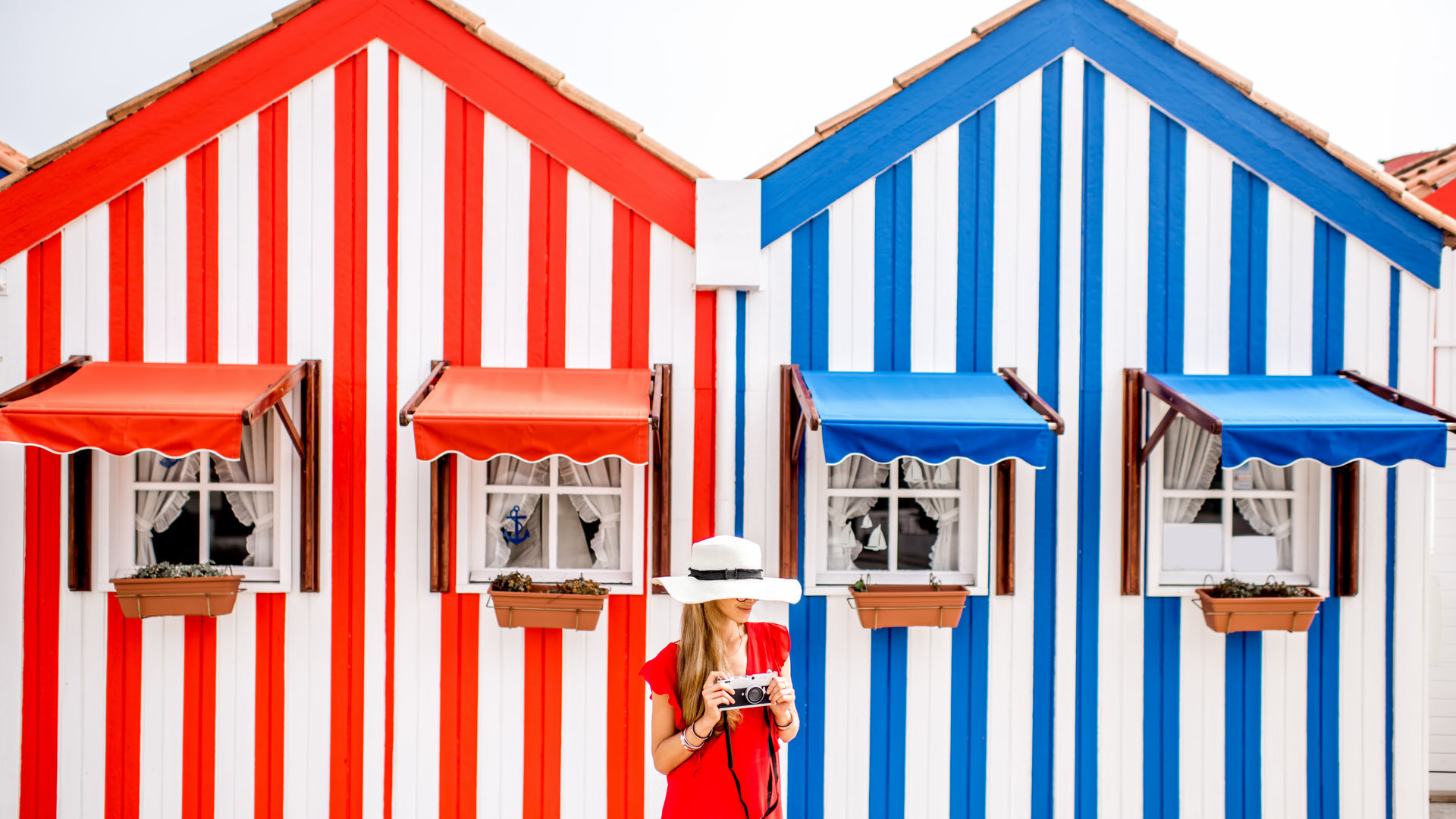 The iconic striped houses of Costa Nova, near Aveiro.
