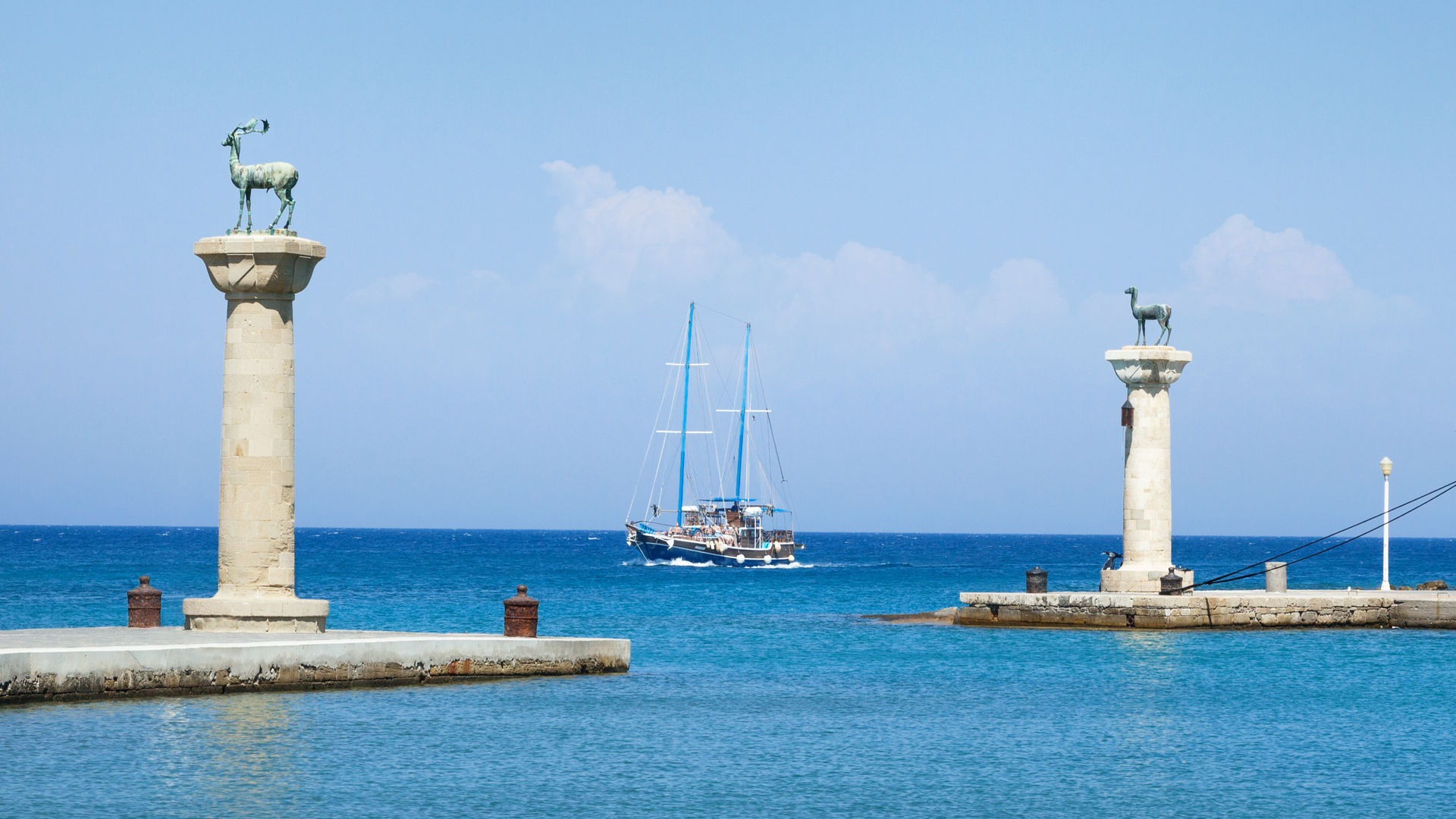 Statues Entrance Mandraki, Rhodes Island