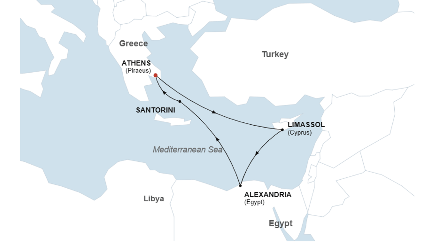 Greece, Egypt & Cyprus Cruise Map