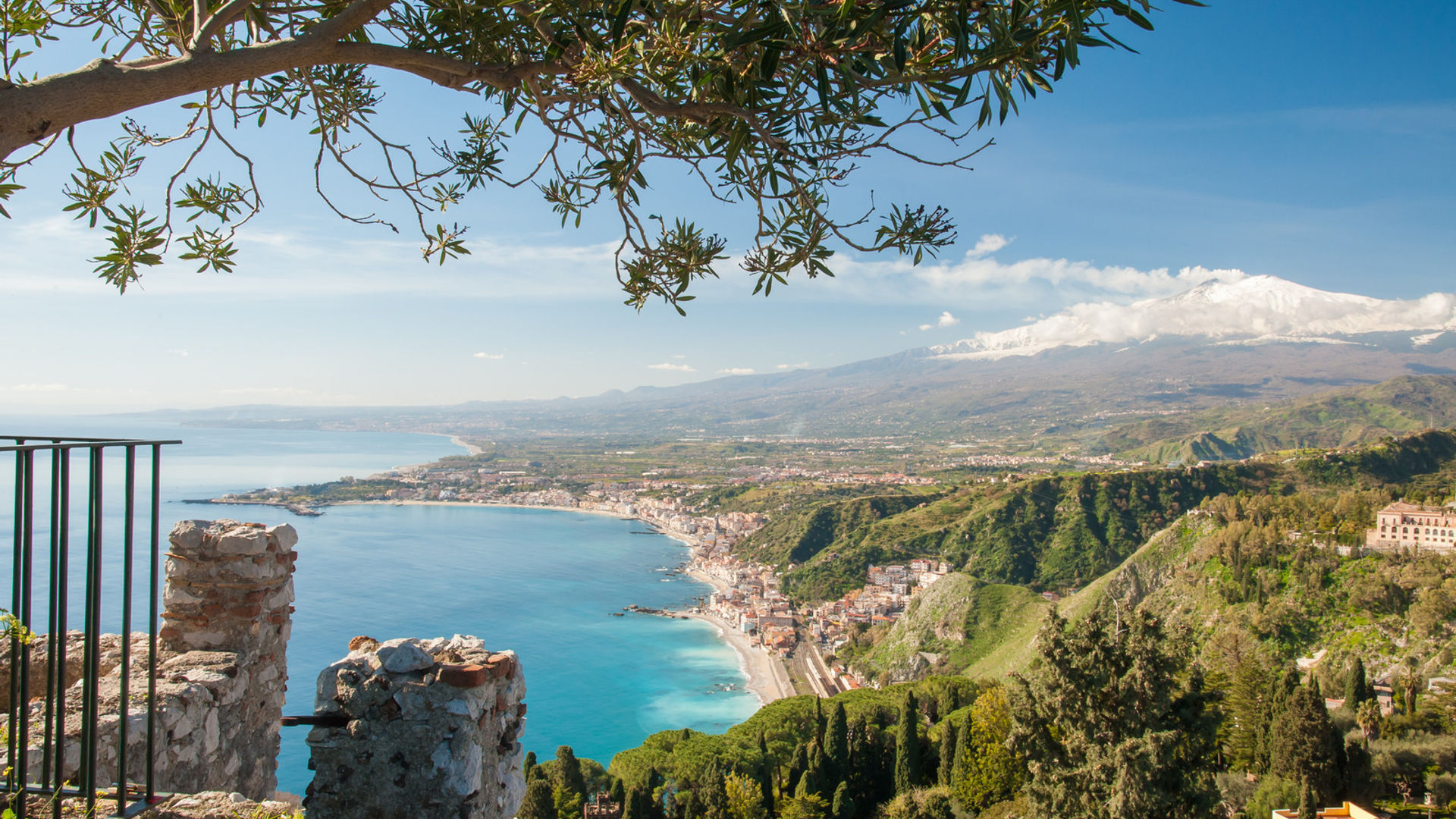 View of the coastline of Taormina, Sicily