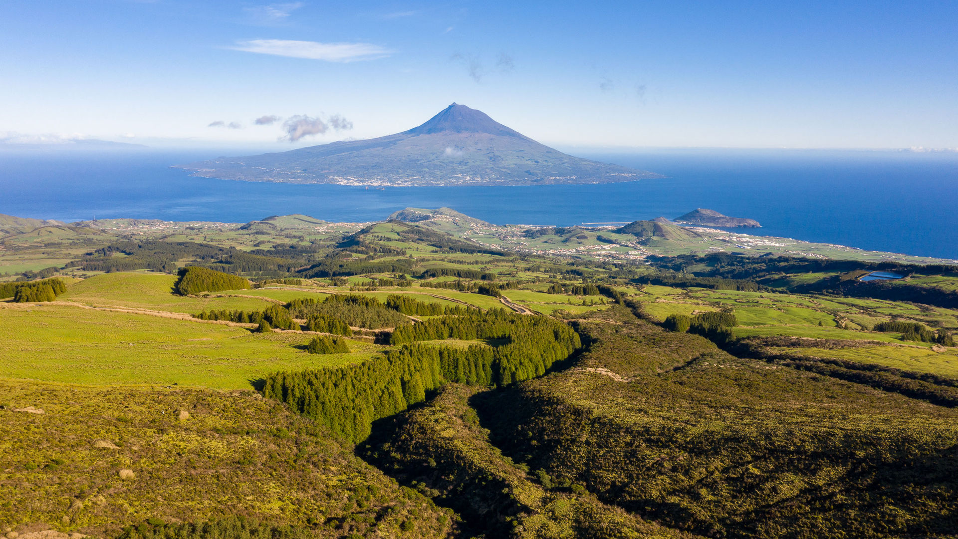 Views from Faial Island to Pico Mountain