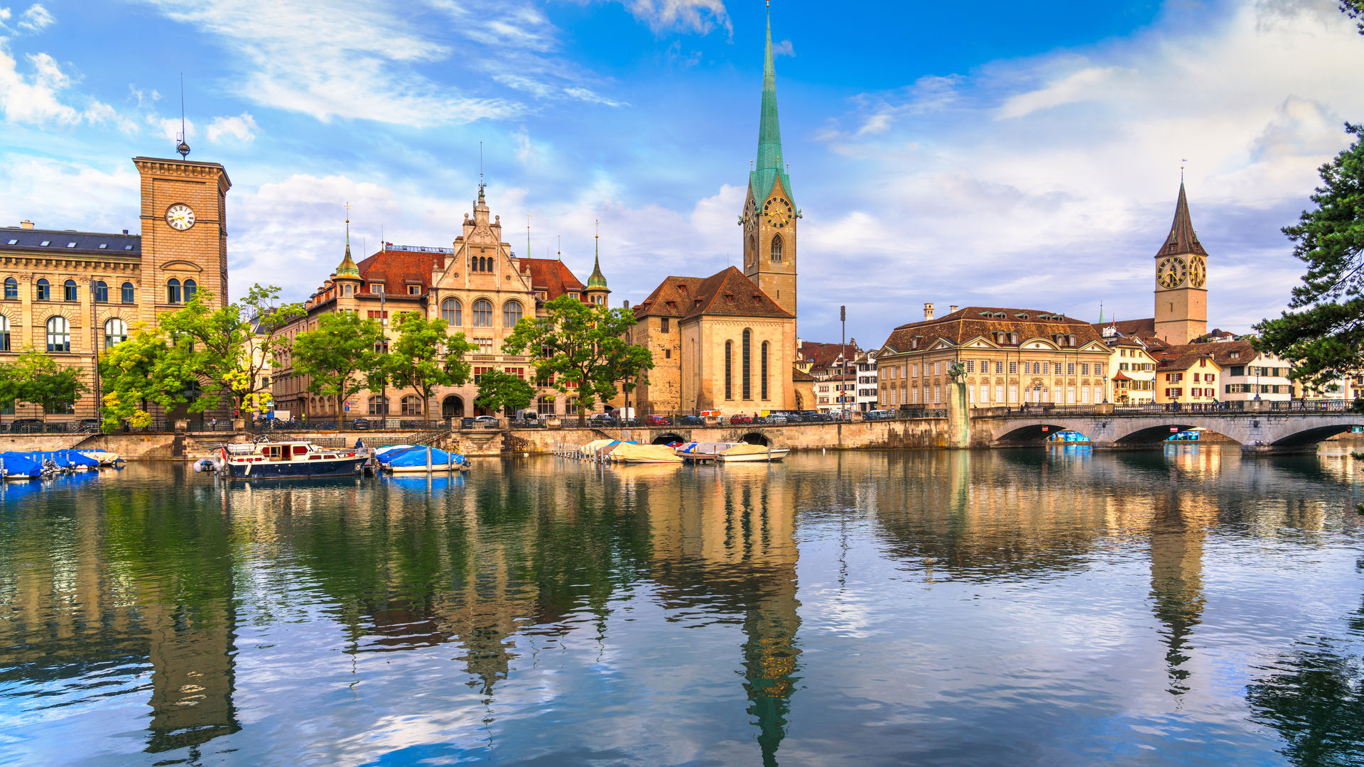 Historic cityscape of Zurich, Switzerland, on the Limmat River