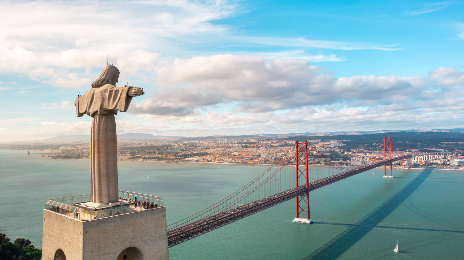 Cristo Rei and the 25 de Abril Bridge, Lisbon