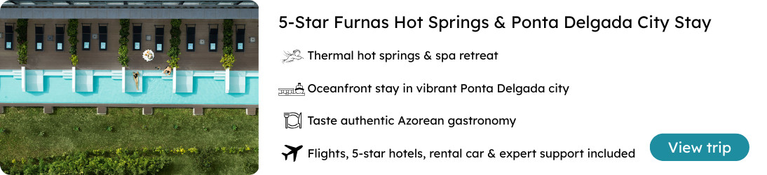 Octant Furnas 5-Star Hot Springs & Ponta Delgada City Stay Aerial view of the pool at Octant Furnas, a 5-star hotel with thermal hot springs in São Miguel Island, Azores