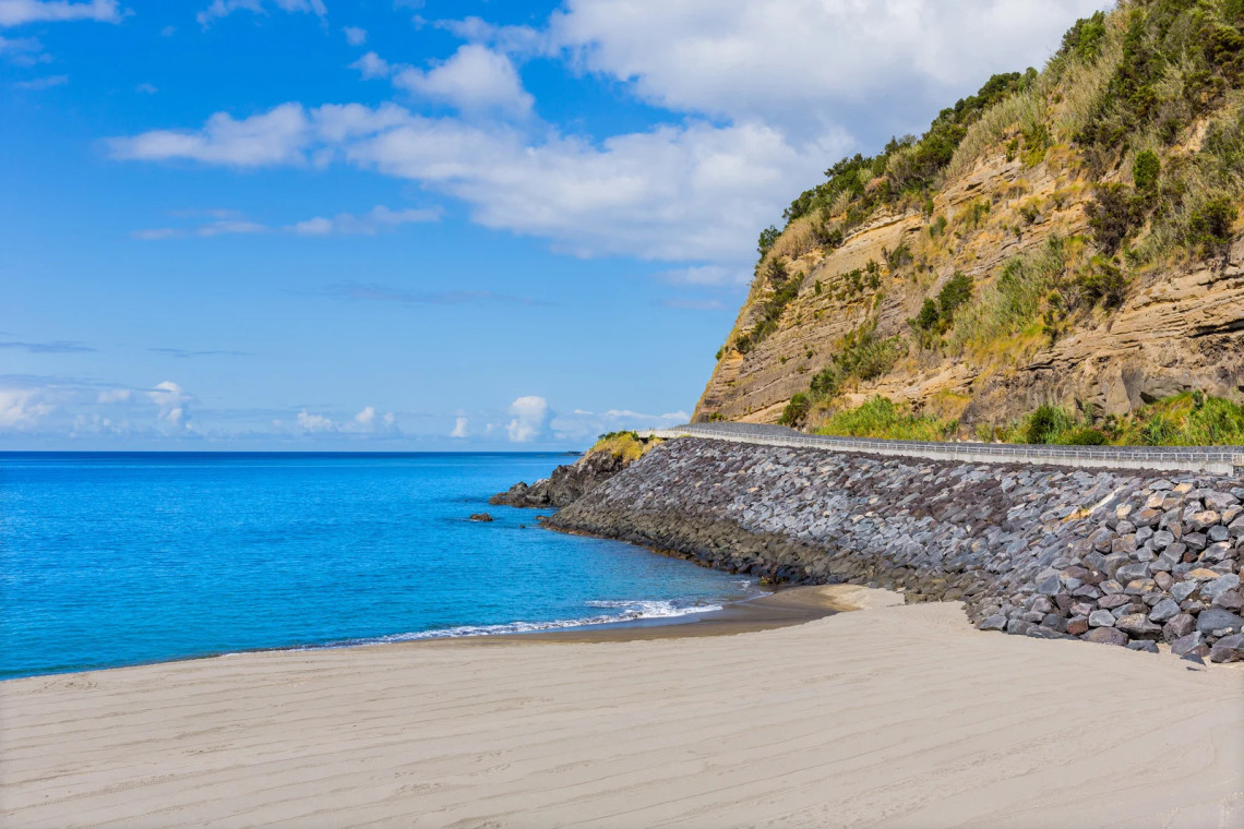 Praia de &Aacute;gua d'Alto sheltered sandy beach on the south coast of S&atilde;o Miguel Island, Azores