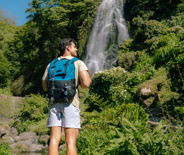 Scenic trail leading to Boca do Inferno Viewpoint overlooking Sete Cidades twin lakes, São Miguel Island, Azores