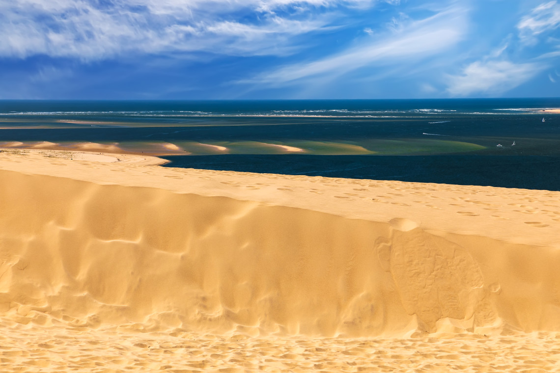 Vast expanse of the Dune du Pilat, Europe's tallest sand dune, overlooking Arcachon Bay, Aquitaine, France