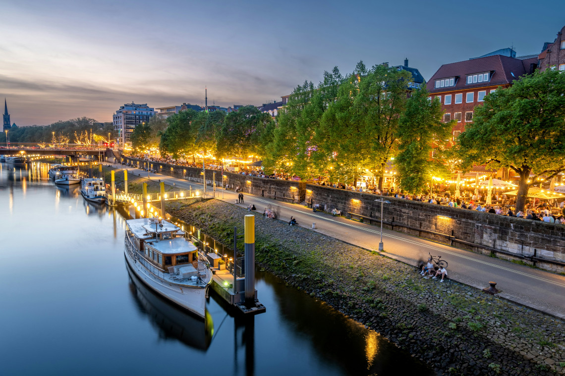 Schlachte River Promenade on the Weser, Bremen, Germany